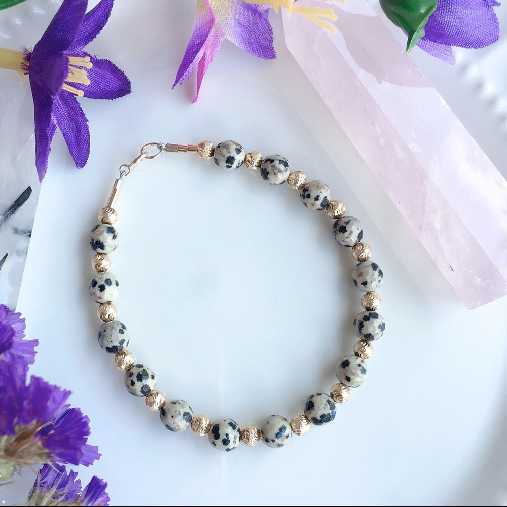 Dalmation Jasper and Gold Beads Bracelet